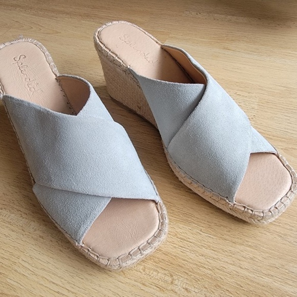NWT Splendid Britt Light Blue Suede‎ Espadrille Wedge Sandals Womens  Size 10